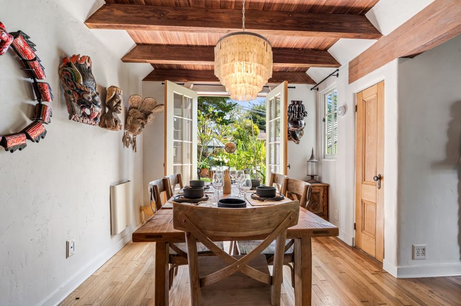 Dining room with doors open to garden