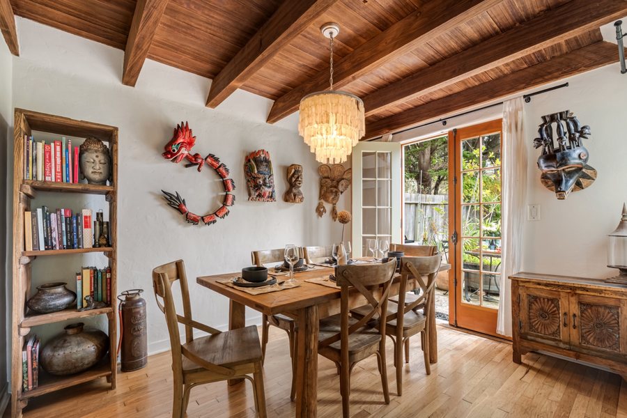 Dining room with carved mask details